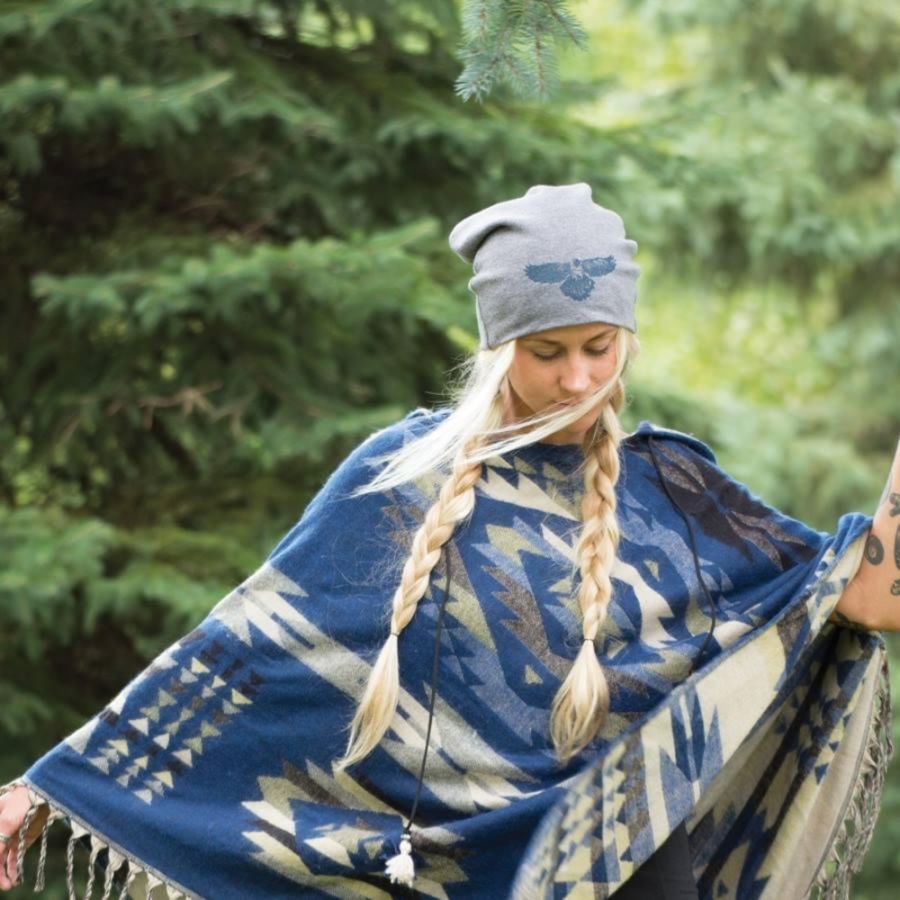 Soul Flower The Mountain Blues Hooded Boho Poncho by Fashion Fuse OS